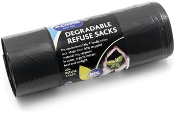 Addis 504870 90L Plastic Refuse Sacks Black - 20 Bags per Roll