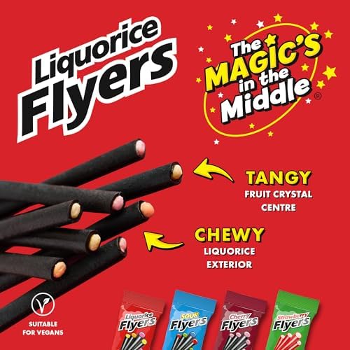 Stockley's Giant Liquorice Flyers - 40 Assorted Flavours | Chewy Liquorice with Fruit Crystal Centre | Vegan Sweets