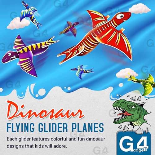 G4GADGET Dinosaur Flying Glider Planes - Pack of 12, Lightweight Foam Gliders for Kids 3+