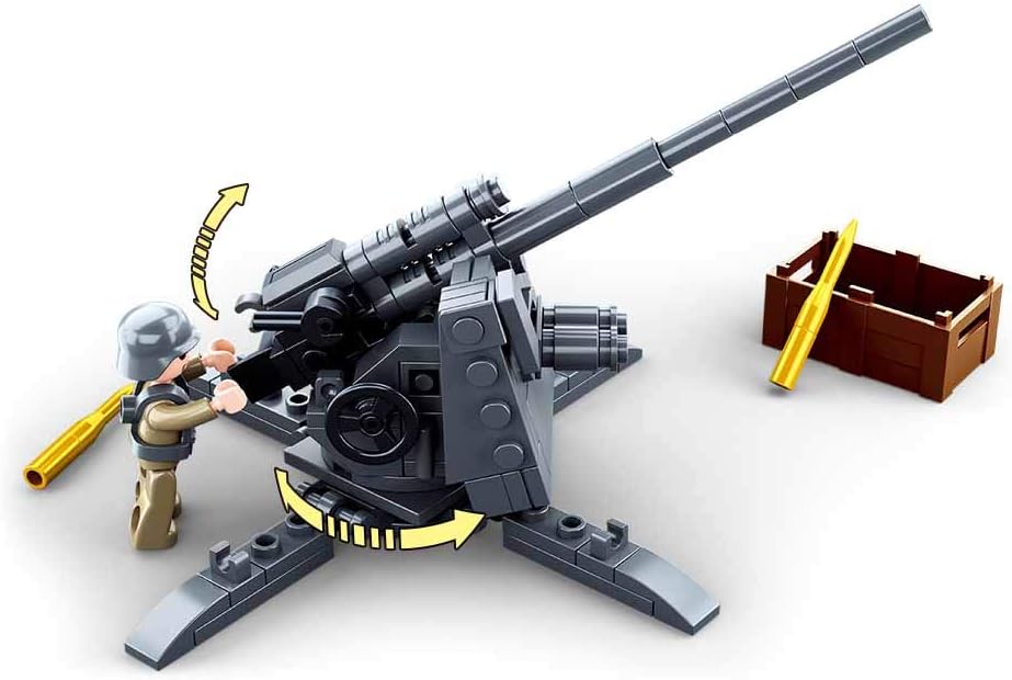 Sluban M38-B0852 88mm Flak Anti-Tank Gun Building Set - 115-Piece WWII Military Model for Kids 3+
