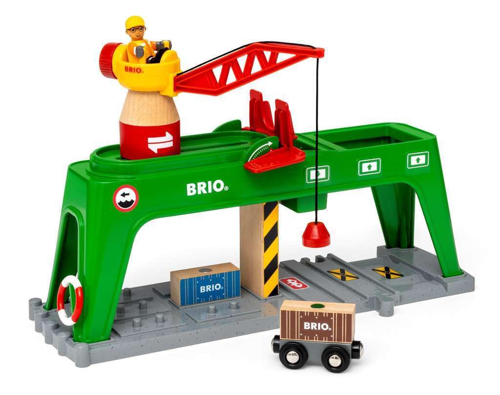 BRIO World Container Crane - Wooden Railway Playset for Kids Age 3+