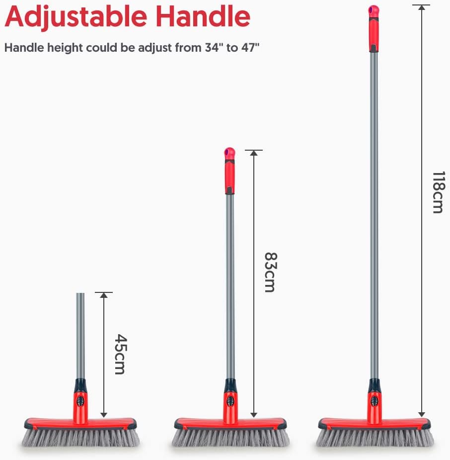 ILAVCOOL - 2-in-1 Push Broom Floor Scrub Brush with Adjustable Long Handle