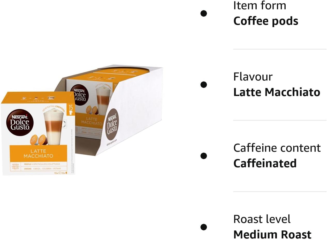 NESCAFÉ Dolce Gusto Latte Macchiato Coffee Pods (Pack of 3, 90 Capsules)