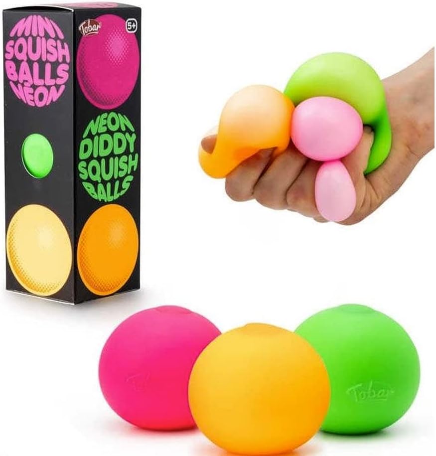 Tobar Neon Diddy Squish Ball Tactile Fidget Toys - Pack of 3, Ages 3+