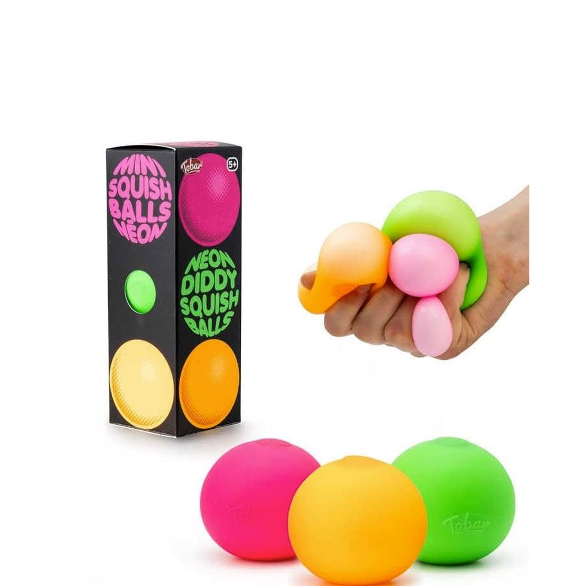 Tobar Neon Diddy Squish Ball Tactile Fidget Toys - Pack of 3, Ages 3+
