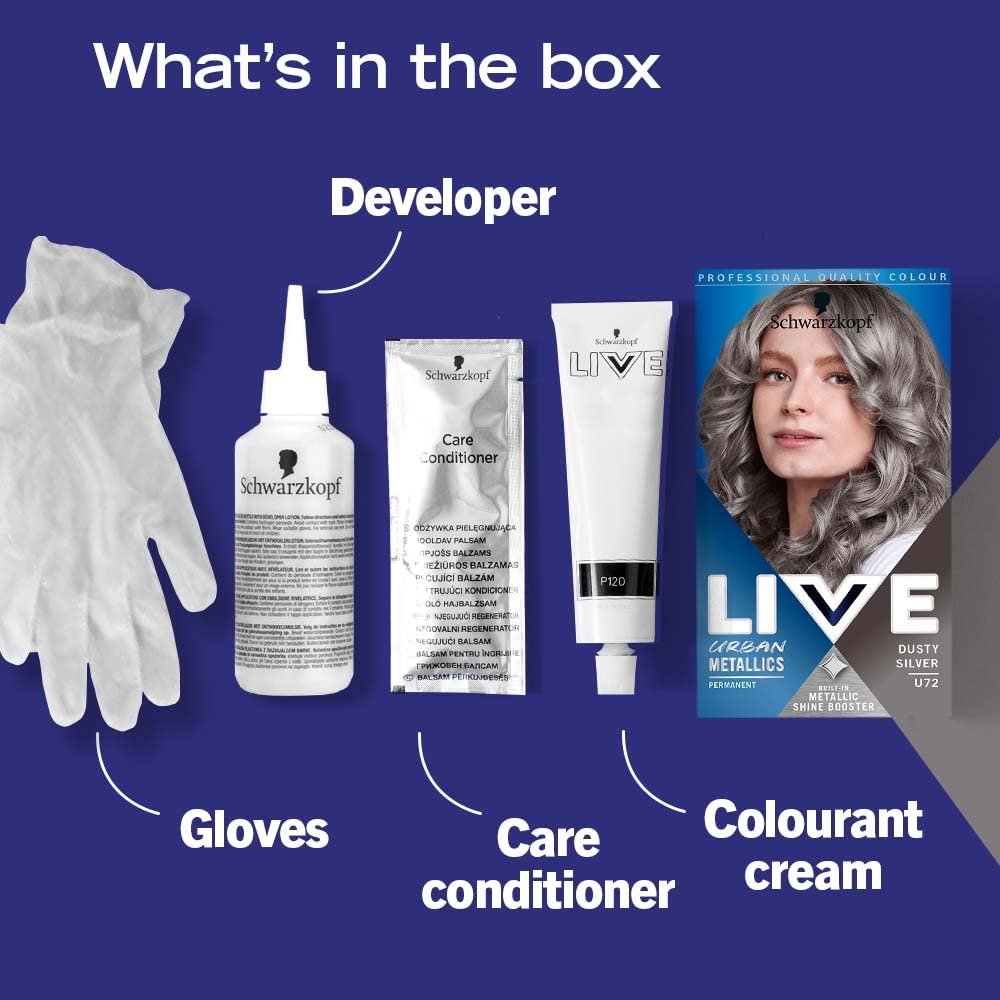 Schwarzkopf LIVE Urban Metallics Dusty Silver U72 Permanent Hair Dye with Coconut Oil - 200g