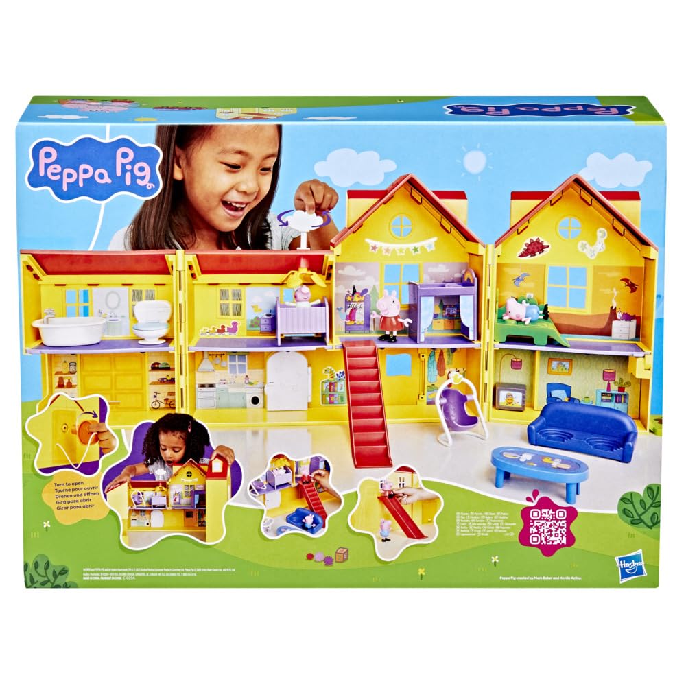 Peppa Pig Peppa's Big Family House Playset - 2-Floor 7-Room Doll House with 3 Figures & 16-Piece Set