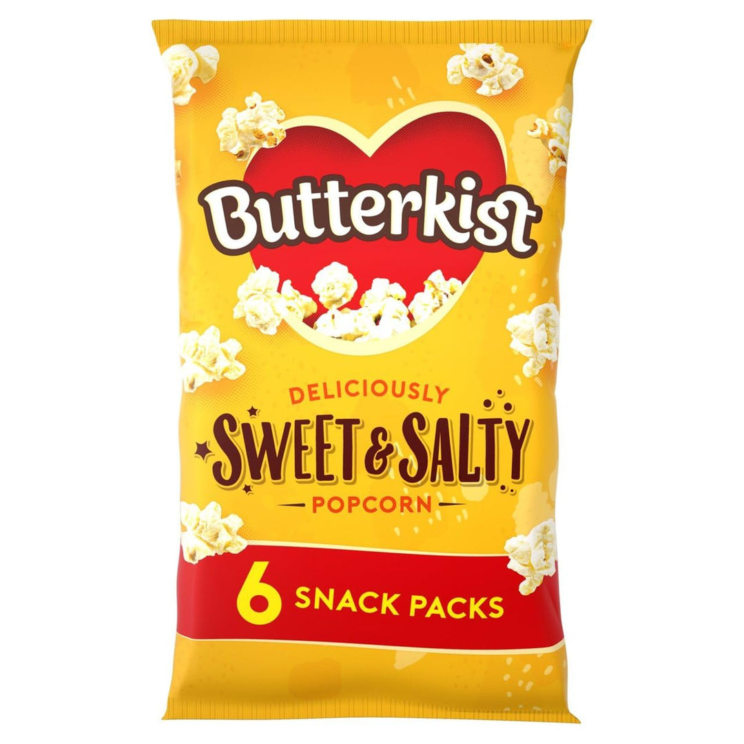 Butterkist Sweet & Salty Popcorn 6 Snack Packs, Case of 8 - Gluten Free, Source of Fibre, No Artificial Flavours