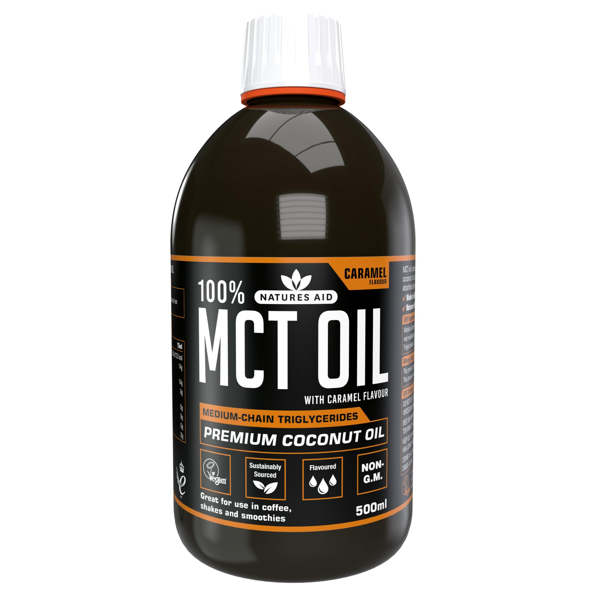 Natures Aid MCT Oil 500ml Caramel Flavour – Coconut-Derived Oil for Coffee, Shakes & Smoothies