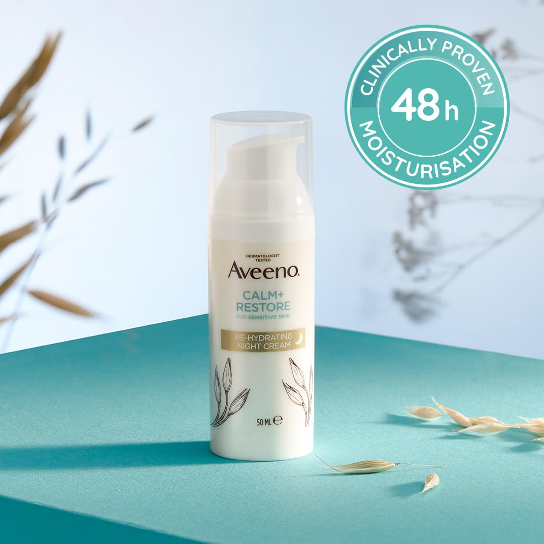 Aveeno Calm + Restore Re-Hydrating Night Cream (50ml) - Fragrance-Free Moisturizer for Sensitive Skin