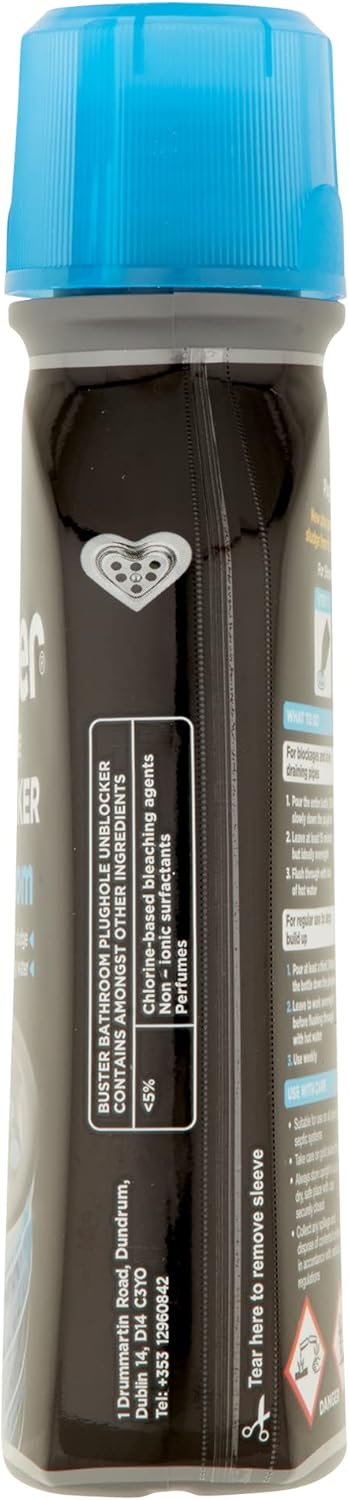 Buster Bathroom Drain Unblocker 300ml, Pack of 2 – Fast-Acting Sink & Shower Unblocker for Hair and Soap Scum