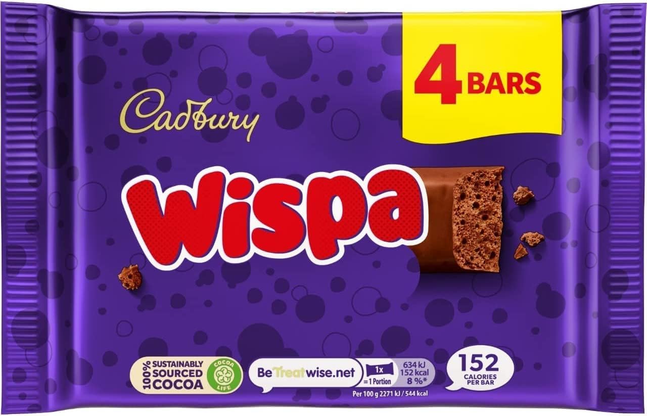 Cadbury Wispa Smooth & Creamy Aerated Milk Chocolate Bar - 4 x 27.9g Multipack