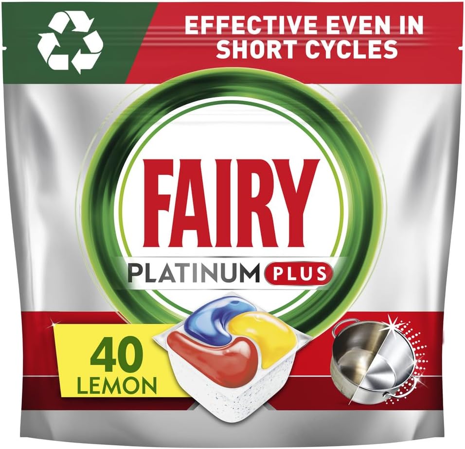 Fairy Platinum Plus Complete Dishwasher Tablets, 40 Tablets, Lemon, With Anti-Dull Technology