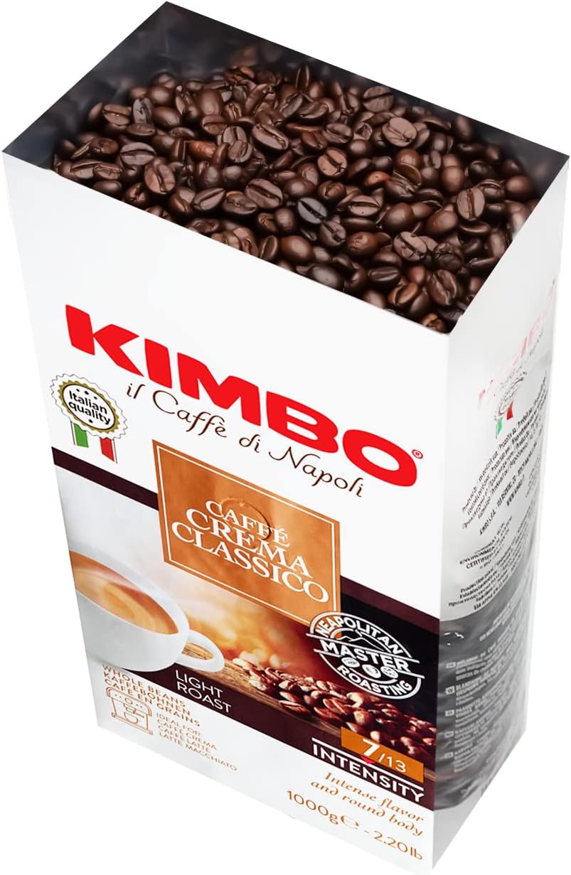 Kimbo Caffè Crema Classico Whole Coffee Beans, Light Roast, 1kg Bag