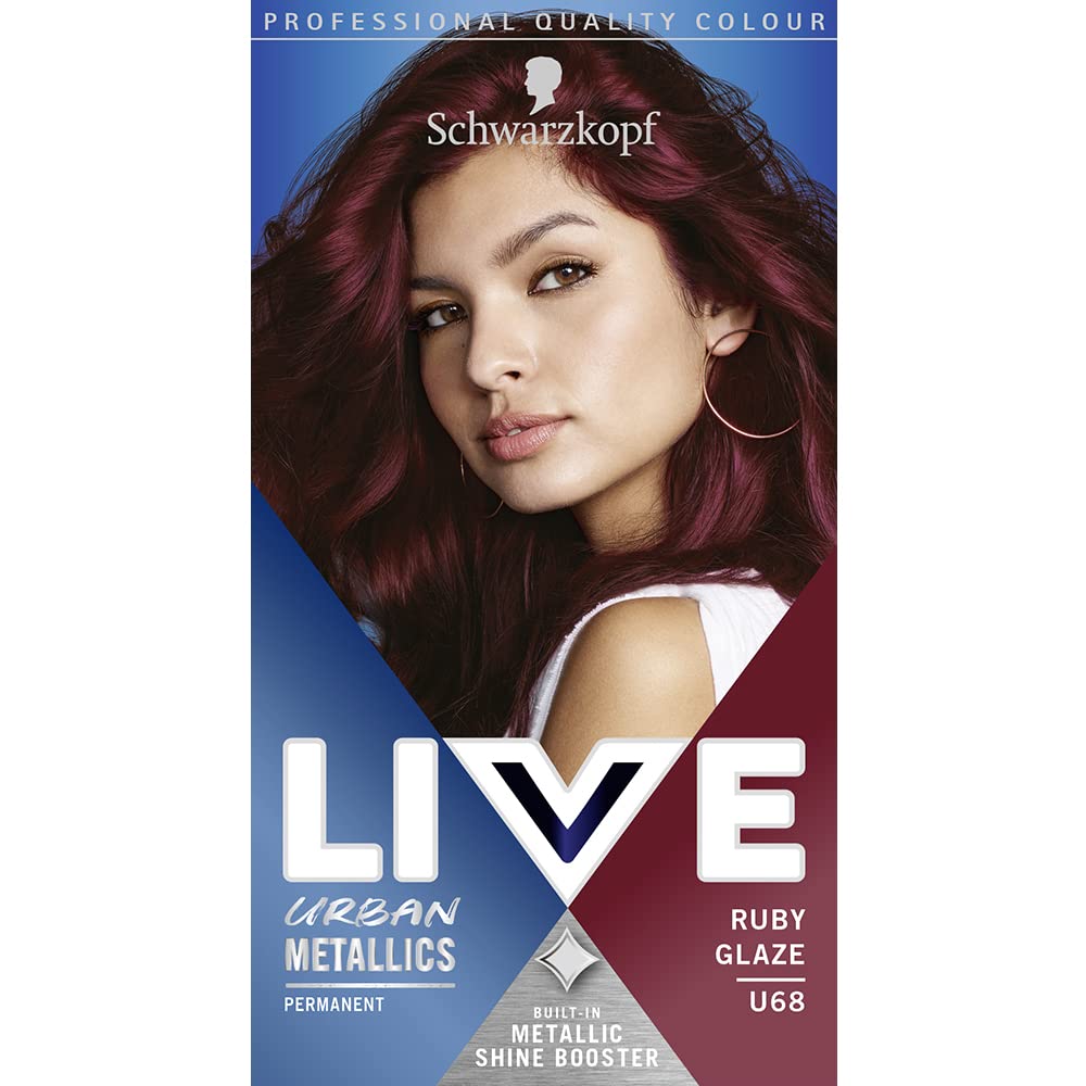 Schwarzkopf LIVE Urban Metallics Ruby Glaze U68 Permanent Hair Dye - Vibrant Metallic Red with Coconut Oil