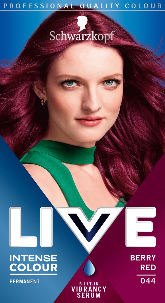 Schwarzkopf LIVE Intense Colour Berry Red 044 - Permanent Hair Dye with Vibrancy Serum
