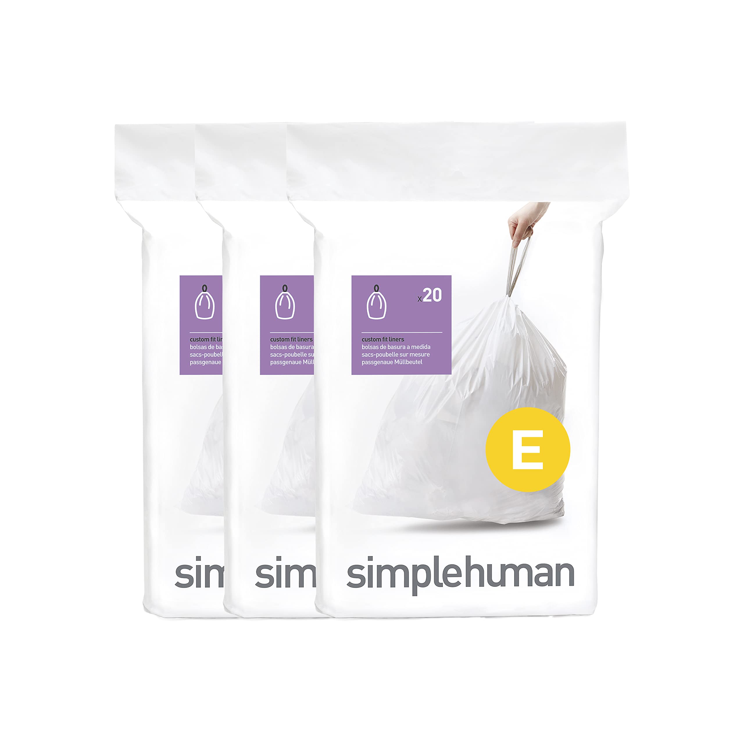 simplehuman CW0255 Code E Custom Fit Bin Liner Bulk Pack, White (60 Count)