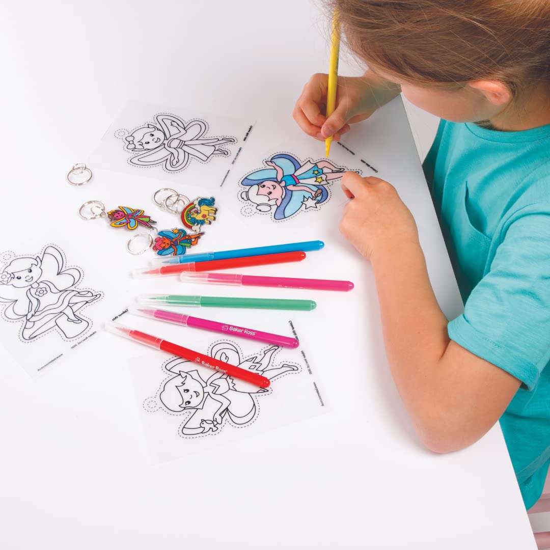 Baker Ross Fairy Super Shrink Keyrings - Pack of 8 Assorted Fairy Designs