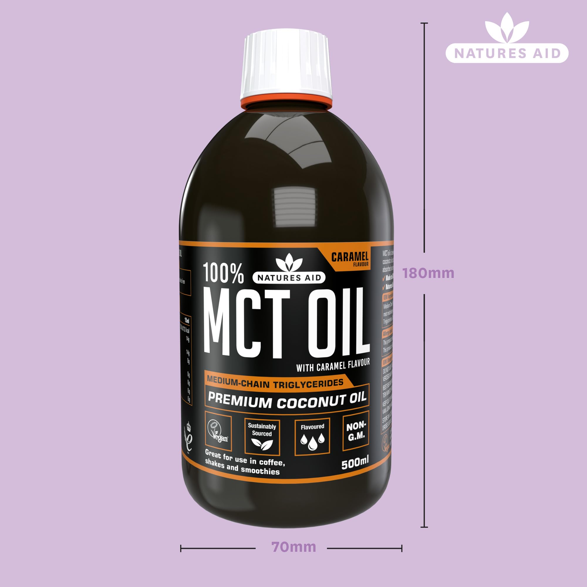 Natures Aid MCT Oil 500ml Caramel Flavour – Coconut-Derived Oil for Coffee, Shakes & Smoothies