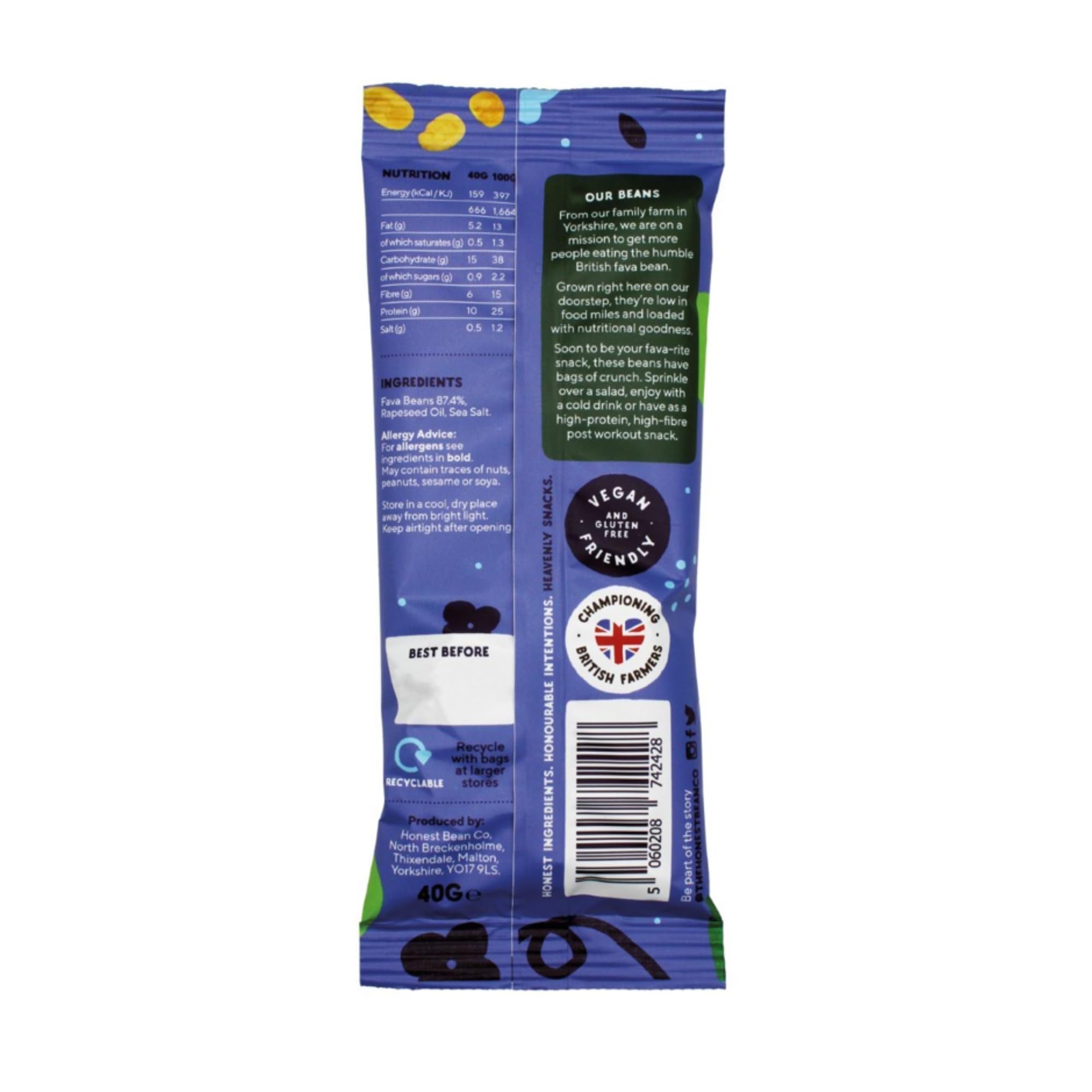 The Honest Bean Co Roasted Fava Bean Snacks Lightly Salted 480g - High Protein Vegan Snack