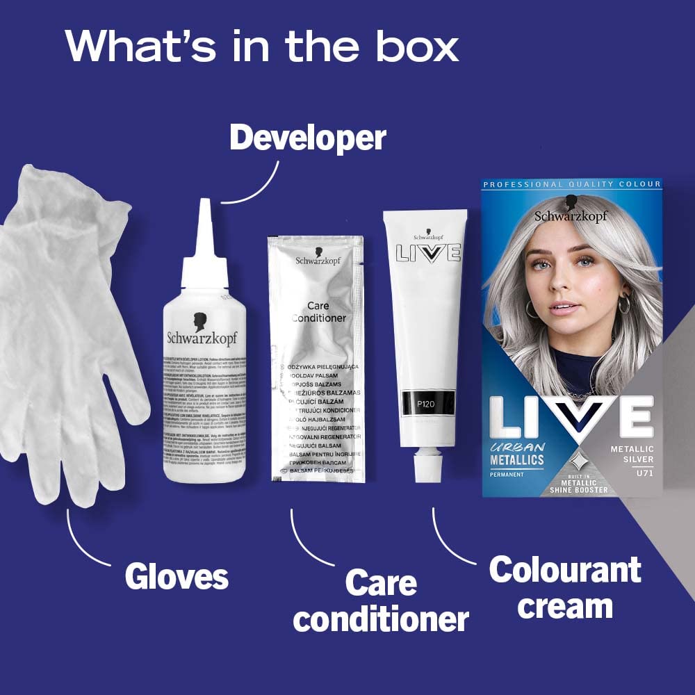 Schwarzkopf LIVE Urban Metallics Permanent Hair Dye - Metallic Silver U71 (100g)