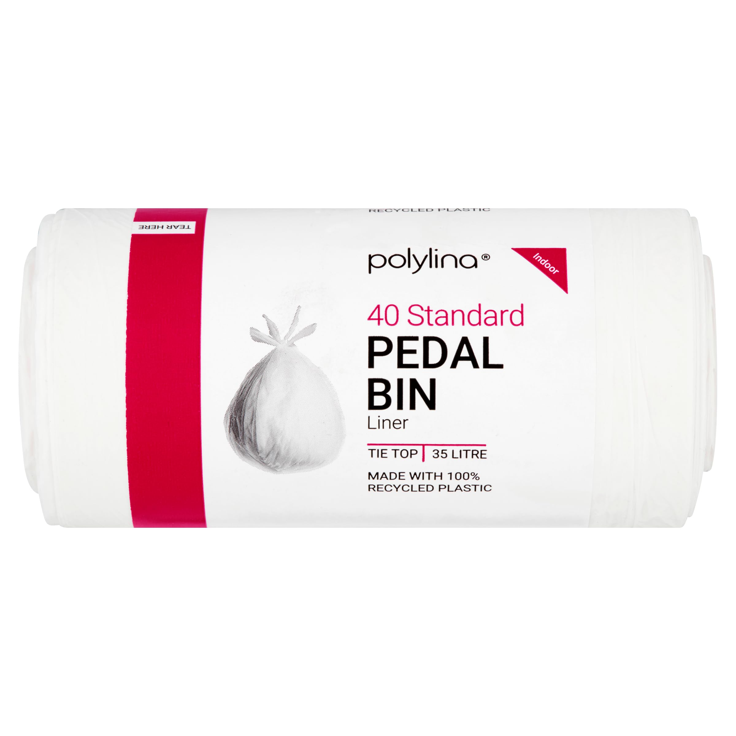 Polylina 35 Litre Tie Top Bin Liners - 40 Pack, Recycled Plastic, White Kitchen Waste Bags