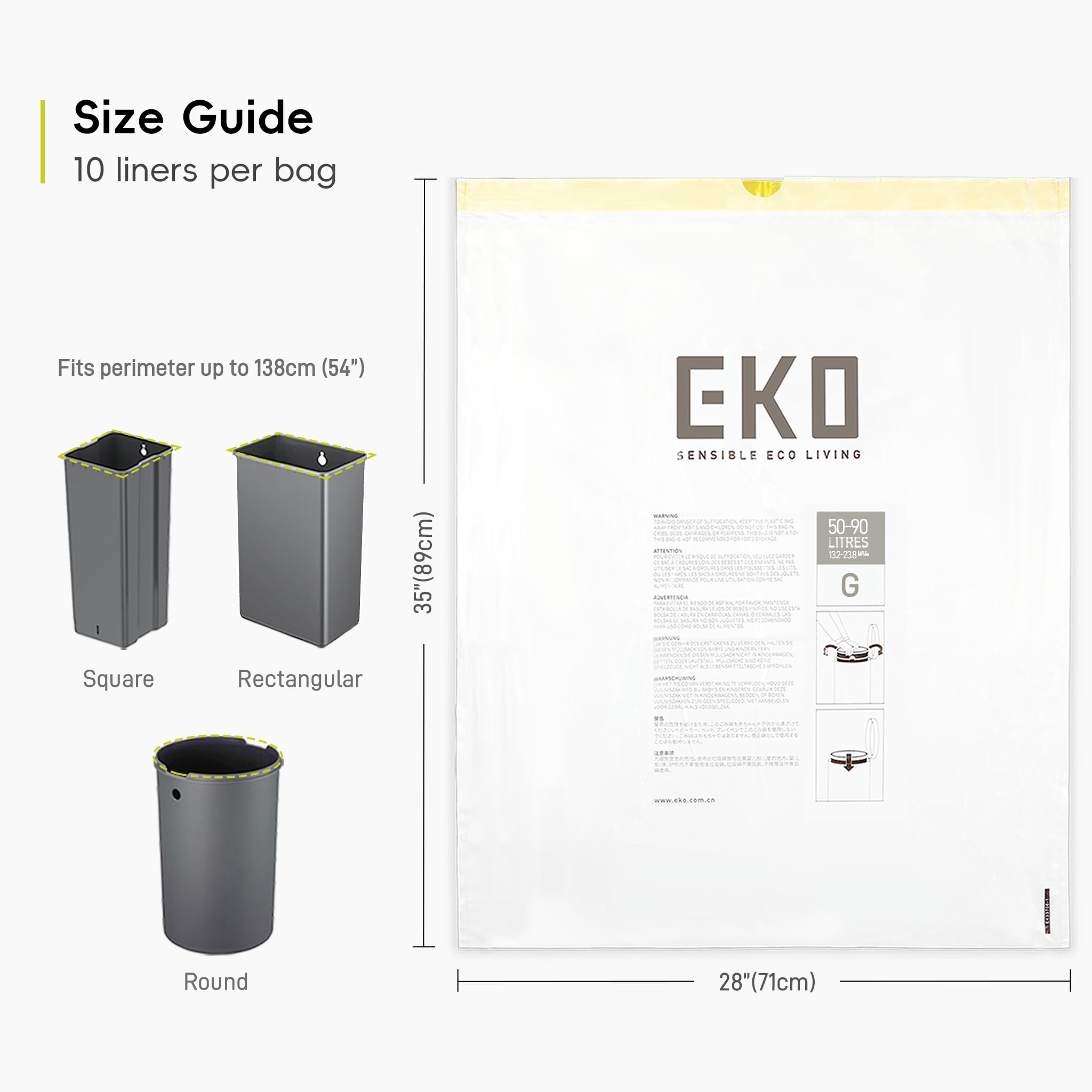 EKO Extra Strong Drawstring Bin Liners for 50-90L Kitchen Bins - 10 Pack