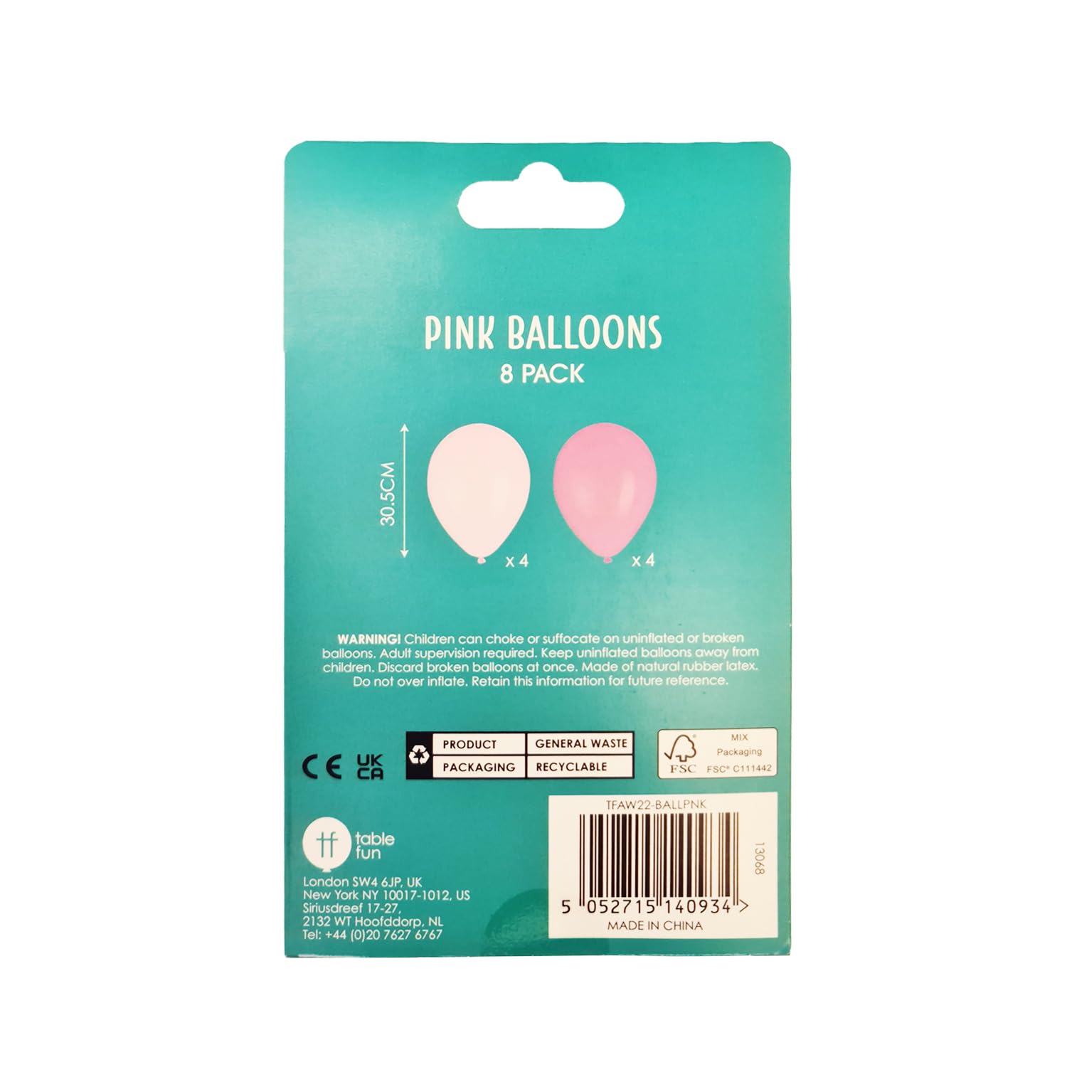 Talking Tables Pastel Pink Balloons - Pack of 8 Latex Party Decorations, 30cm