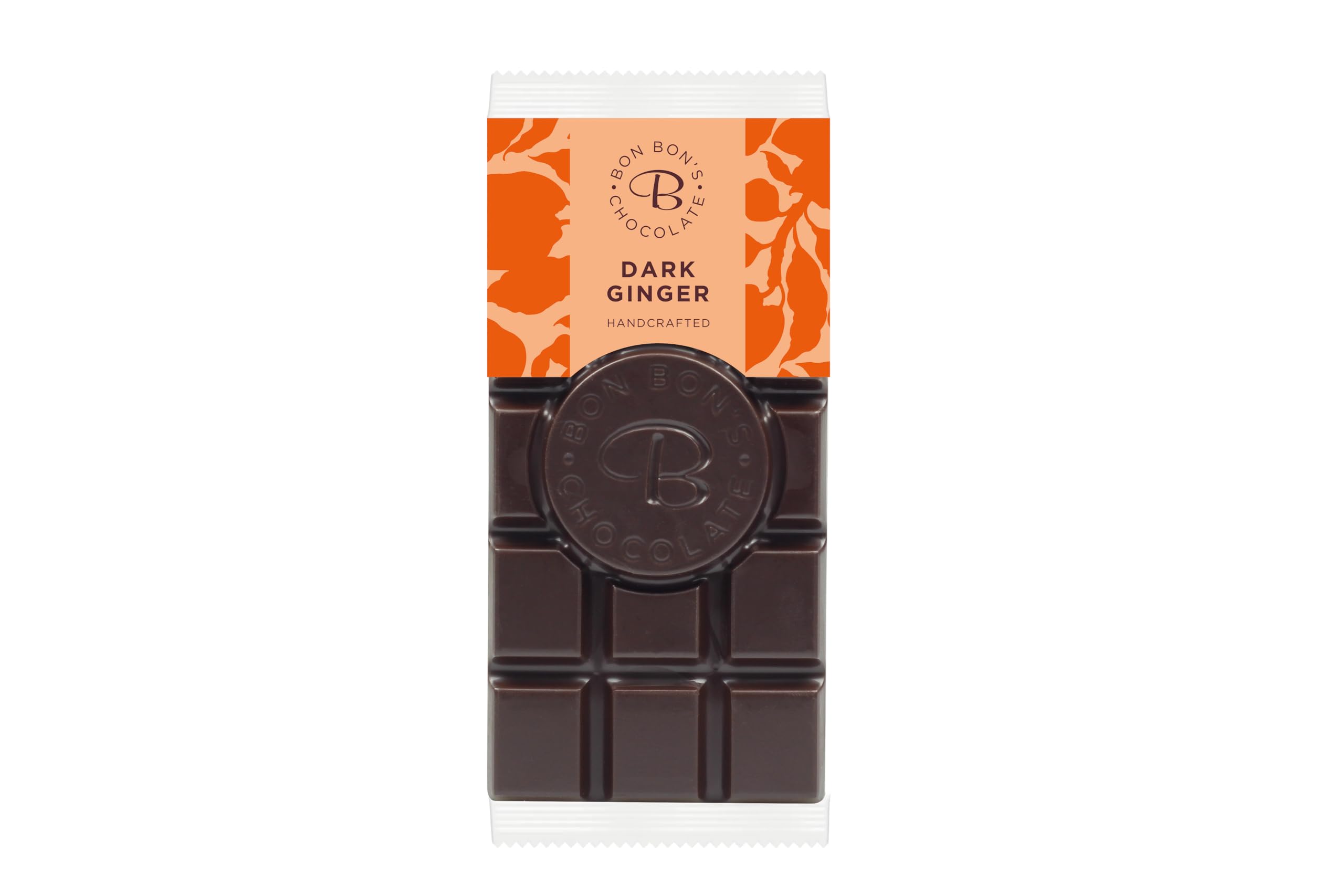 Bon Bon's Dark Chocolate Ginger Bar - 70g with 70% Cocoa & Crystallised Ginger