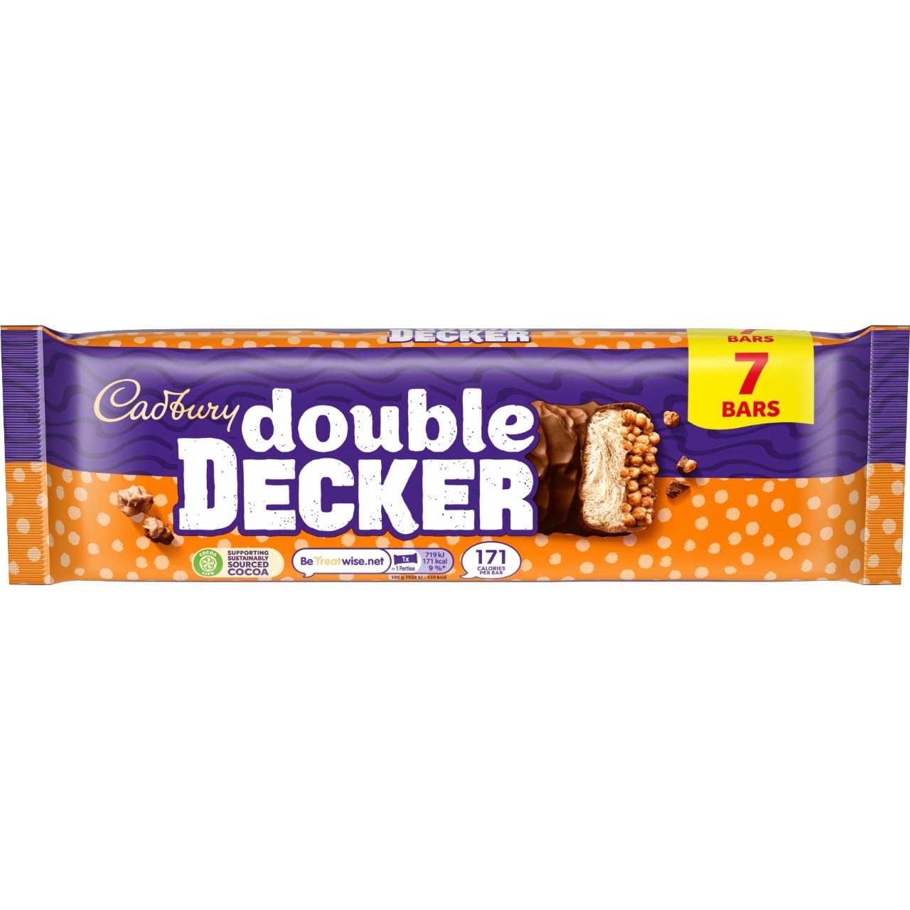 Cadbury Double Decker Chocolate Bars - Crispy Cereal & Chewy Nougat in Milk Chocolate, 7-Pack