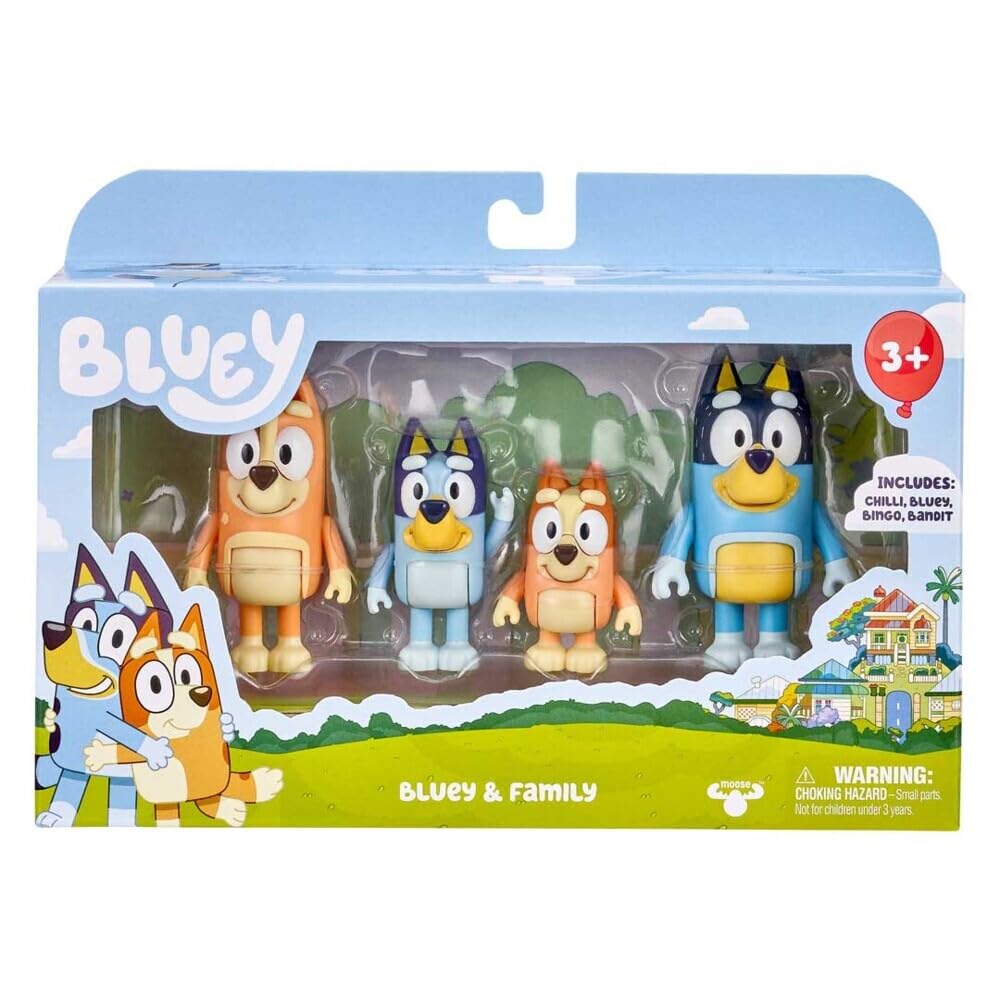 Bluey Family 4-Pack Figurines - Poseable Characters for Imaginative Play