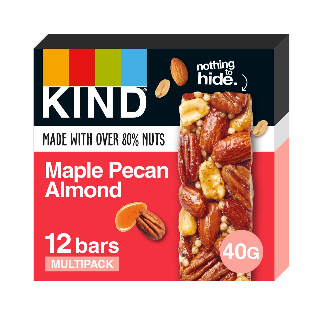 KIND Maple Pecan Almond Gluten Free Snack Bars, High Fibre, No Artificial Ingredients, Multipack 12 x 40g