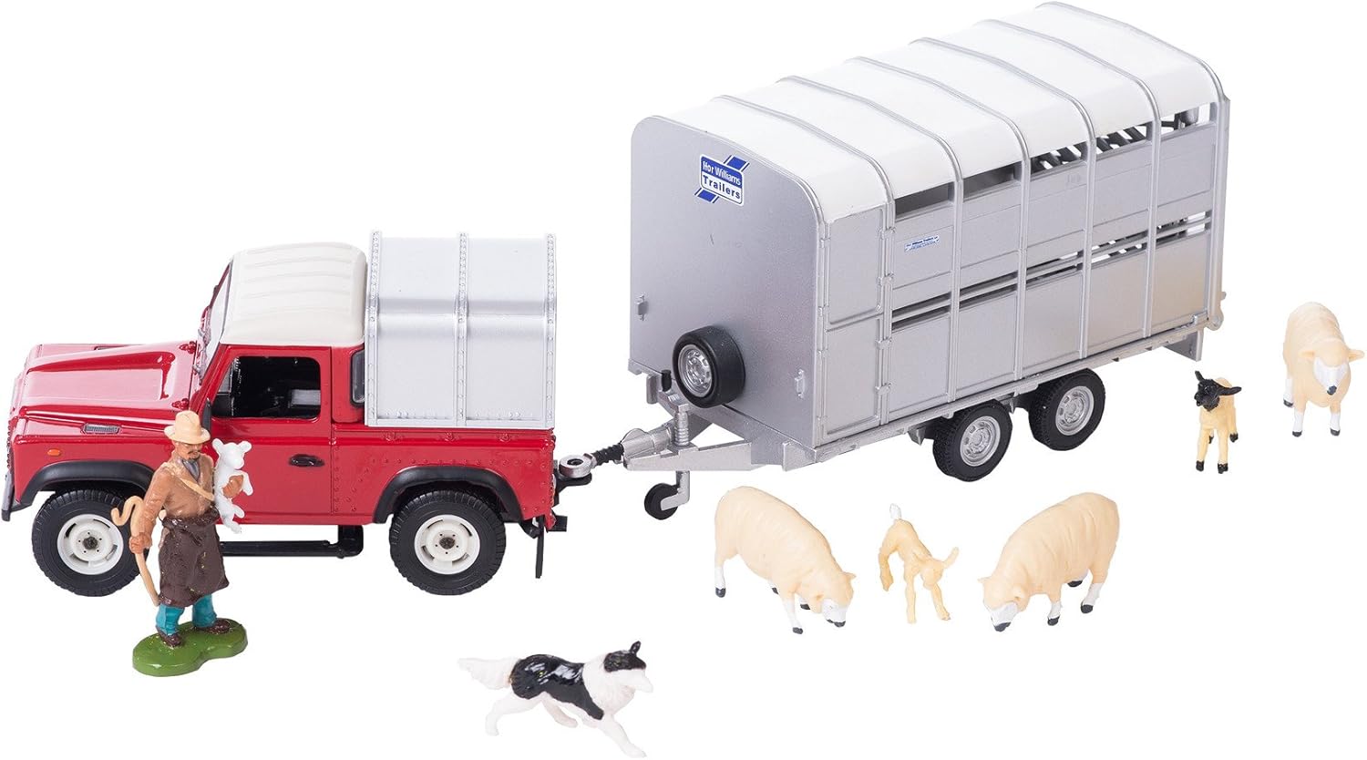 Britains 1:32 Sheep Farm Playset with Land Rover 90, Trailer, Farmer & Sheepdog - Farm Animal Toys for Kids 3+