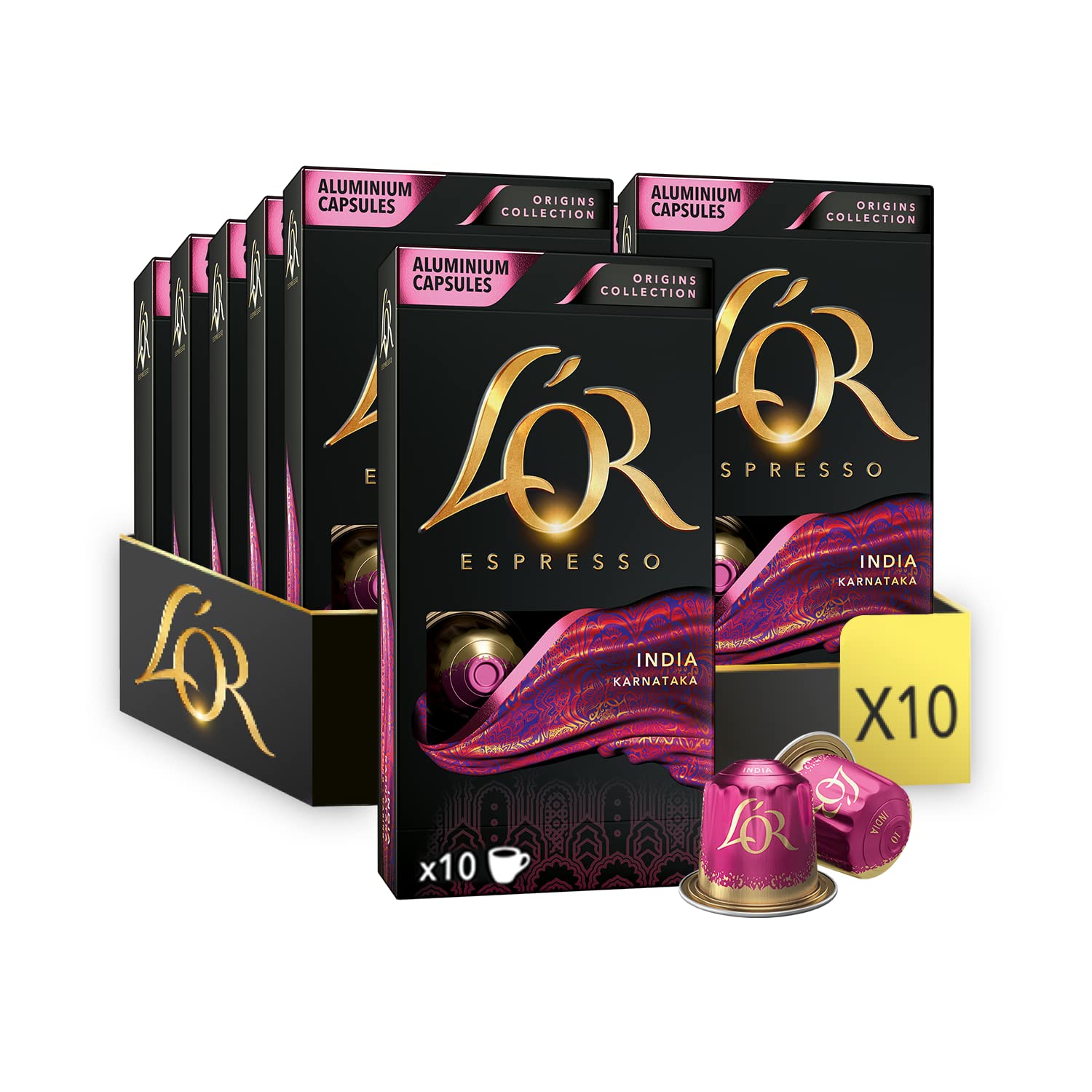 L'OR Origins India Coffee Pods x10 – Aluminium Espresso Capsules for Intense Flavour