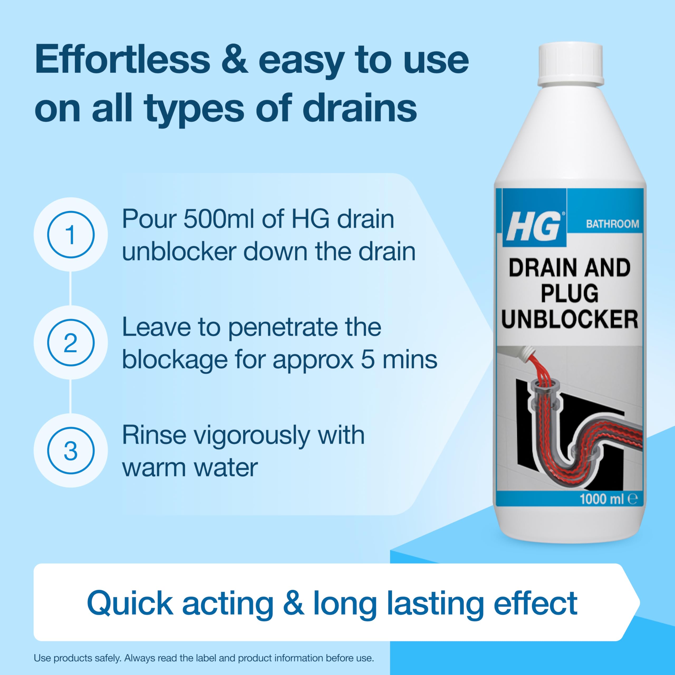 HG Liquid Drain Unblocker – 1L Fast-Acting Drain Cleaner for Sinks, Pipes & Plug Holes