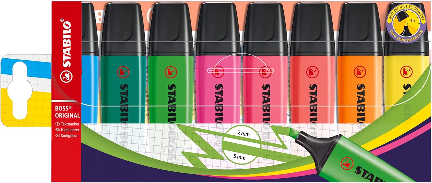 STABILO BOSS ORIGINAL Highlighter Wallet of 8 Assorted Colours
