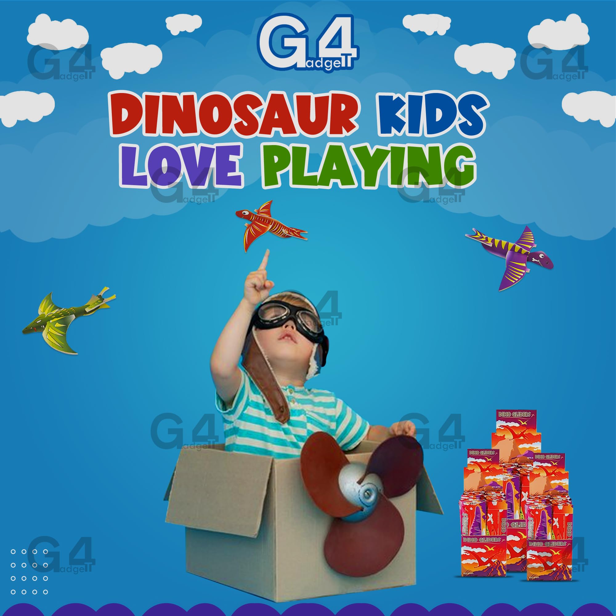 G4GADGET Dinosaur Flying Glider Planes Pack of 36 - Kids Party Favors and Toys