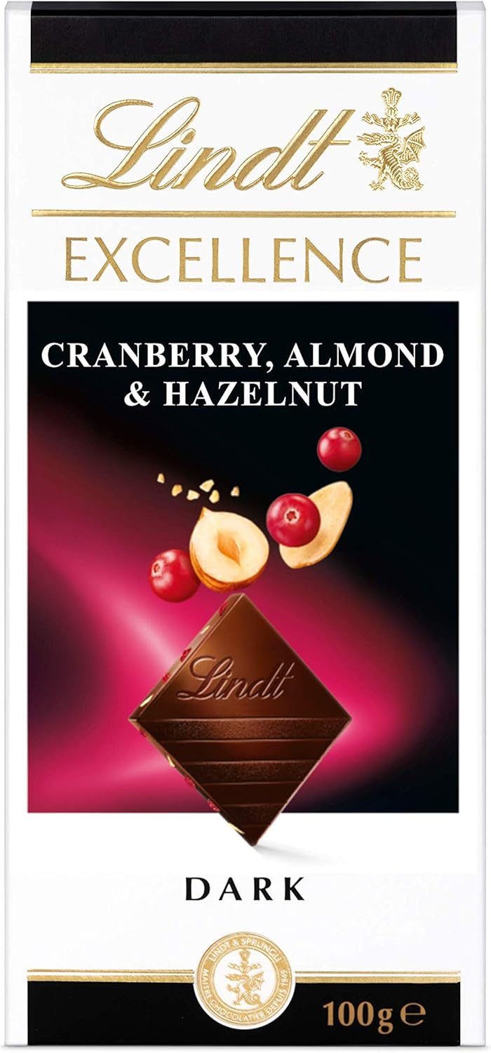 Lindt Excellence Dark Chocolate with Cranberry, Almond & Hazelnut – 100g