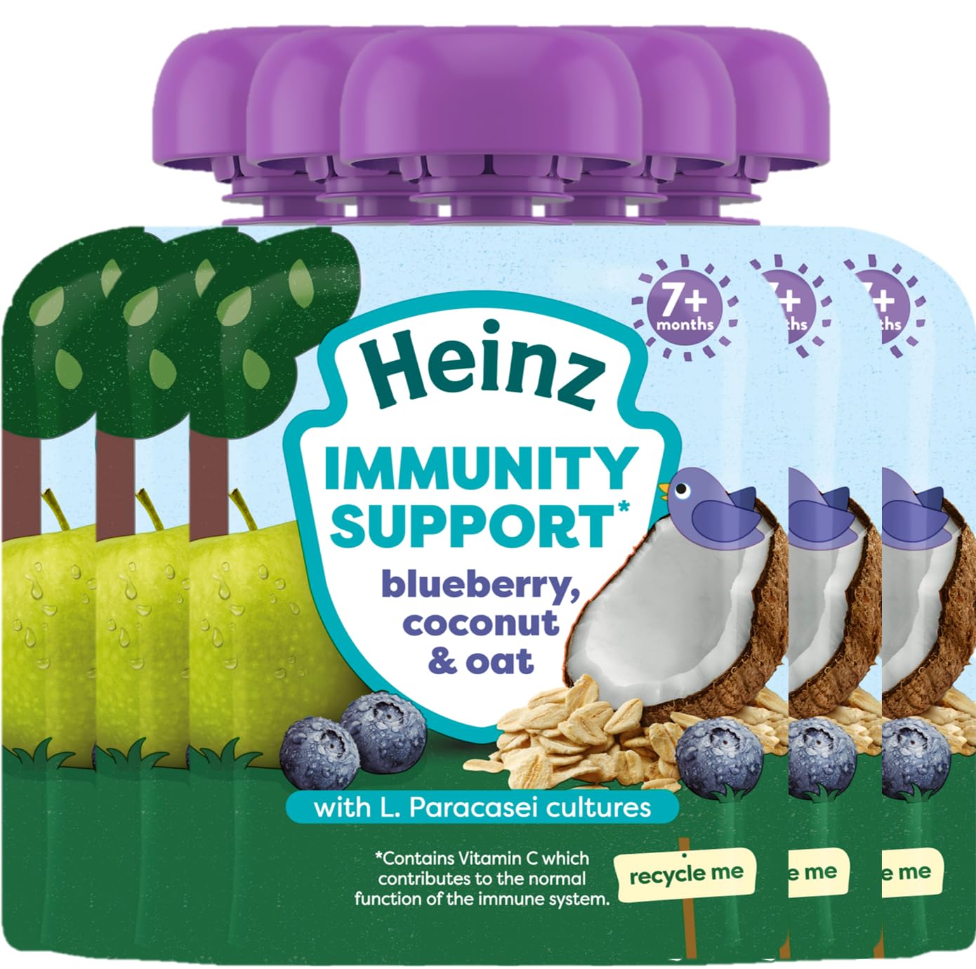 Heinz Baby Food Blueberry, Coconut & Oat with Immunity Support Pouch (6x85g)