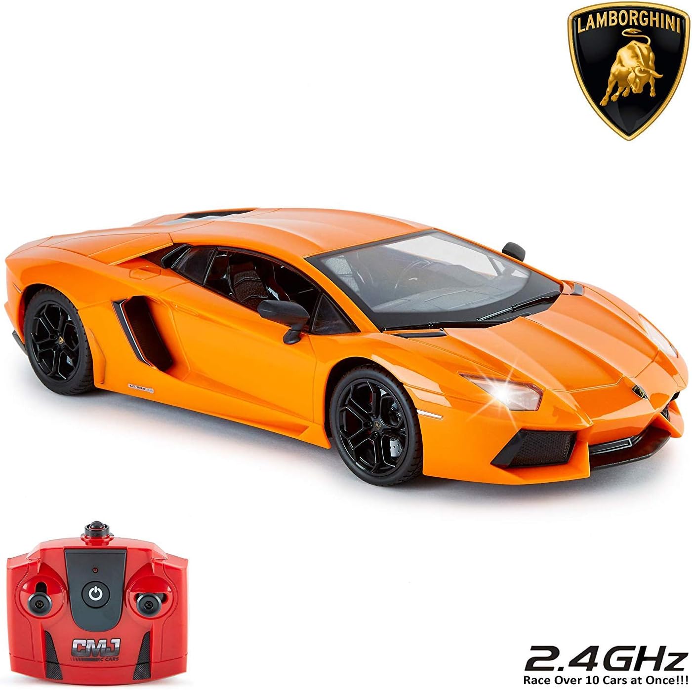 CMJ RC Lamborghini Aventador - 1:14 Scale Remote Control Car with LED Lights & Spring Suspension