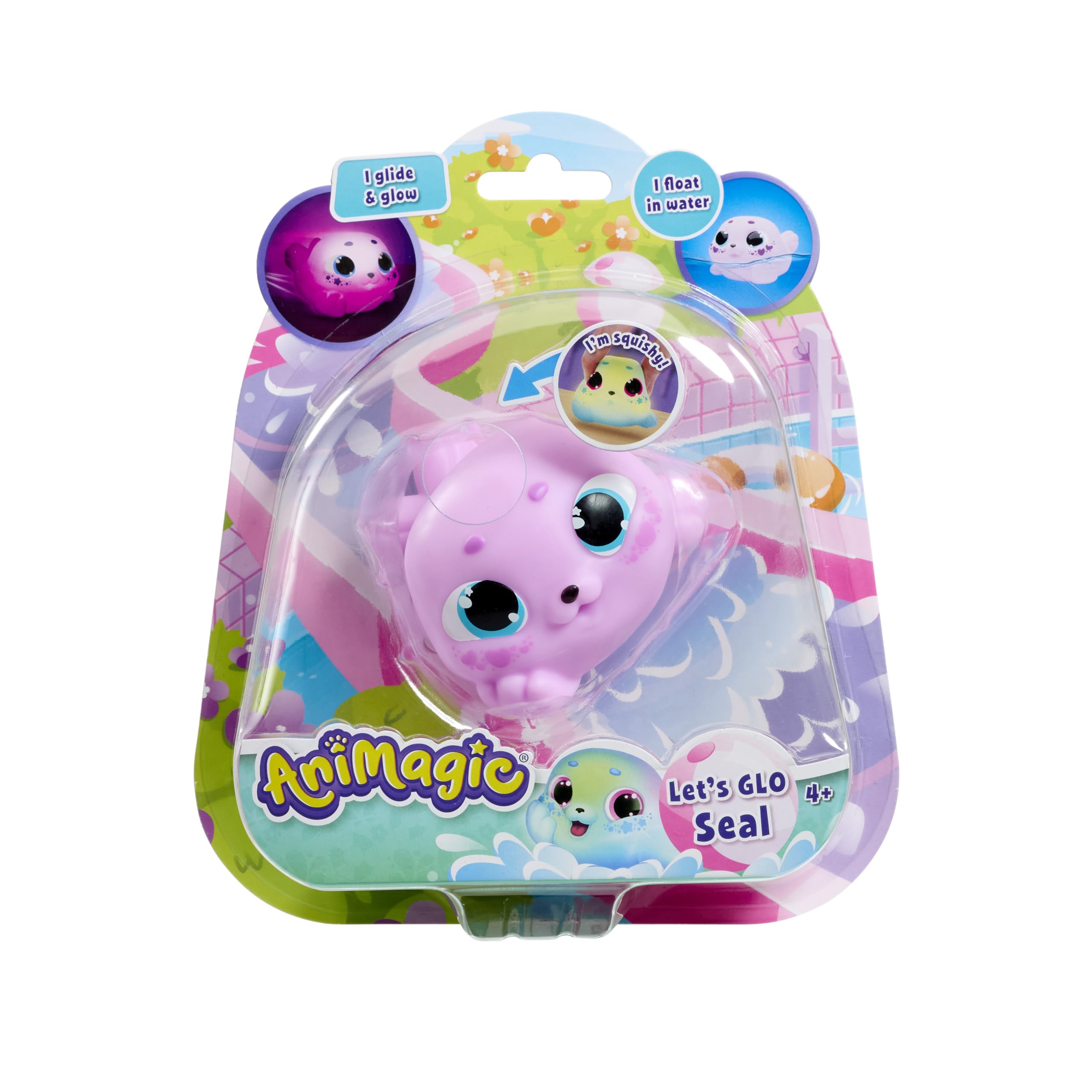 Animagic Let's Glo Seal - Pink | Glowing, Gliding, Squishy Interactive Toy for Kids