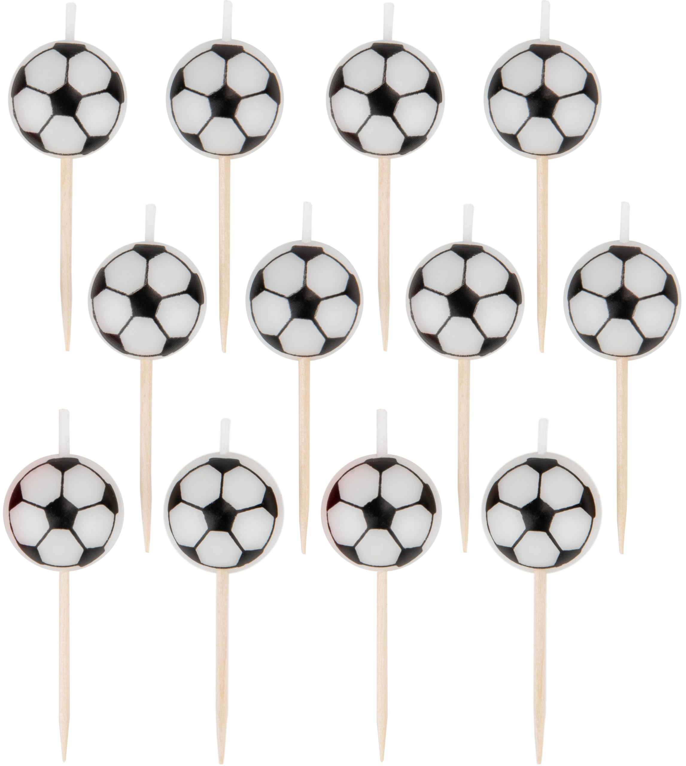 Football Candles with Wooden Pick - 8cm Height, Pack of 12