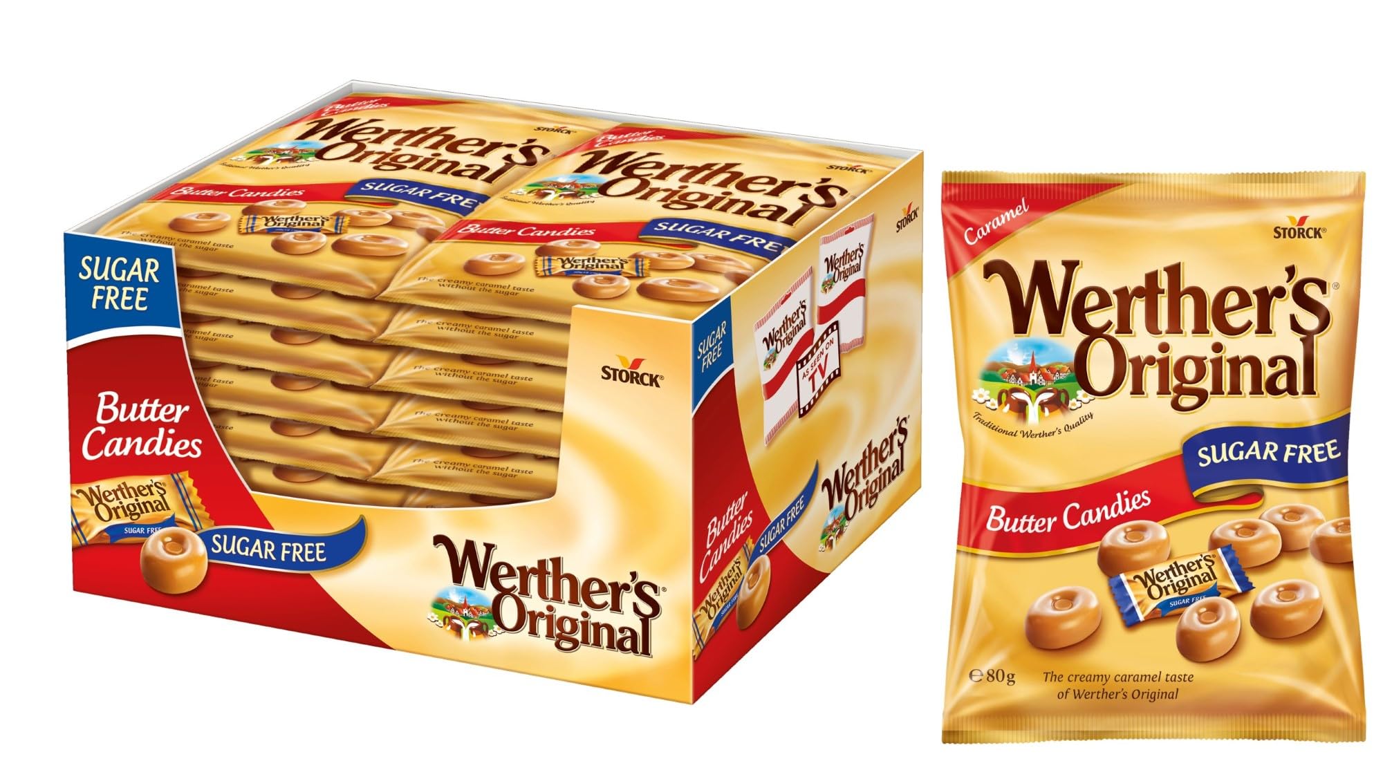 Werther's Original - Sugar-Free Butter Candies Classic Caramel Flavour, Gluten-Free & Vegetarian, 80 g (Pack of 18)