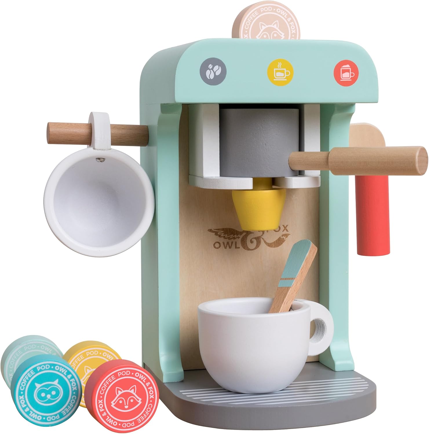 Owl & Fox Wooden Coffee Machine Playset - Imaginative Role Play for Kids 3+