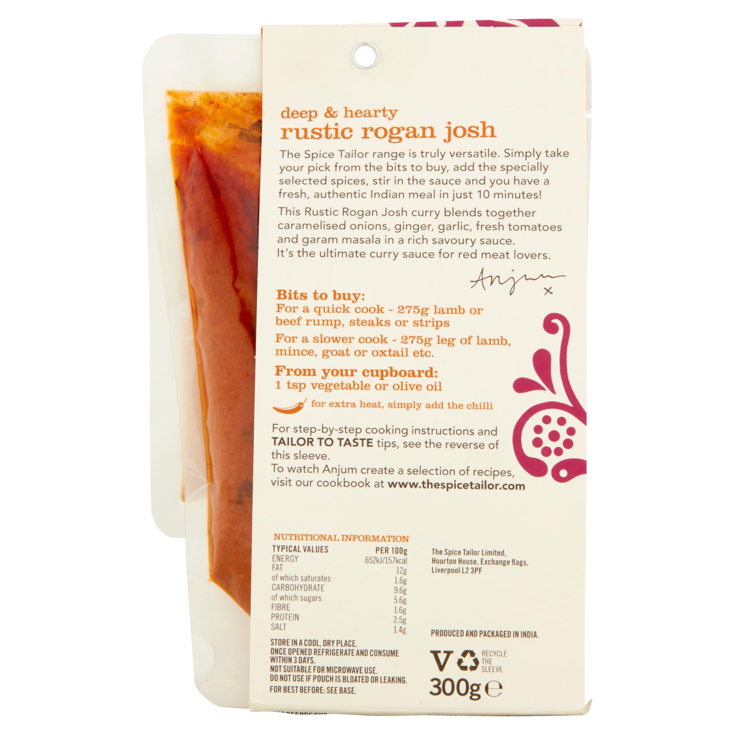 The Spice Tailor Rustic Rogan Josh Indian Curry Sauce Kit, 300g