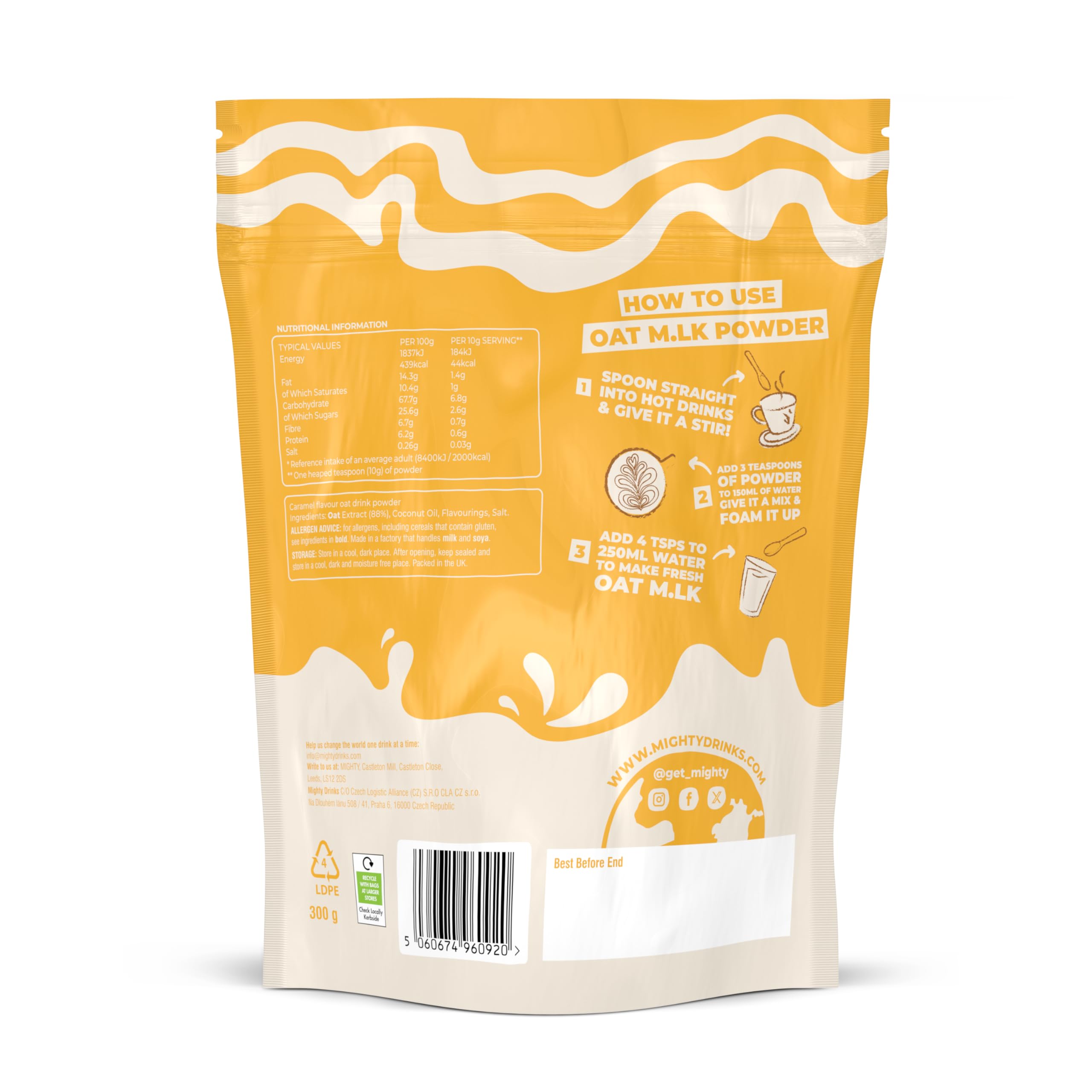 Vega - Mighty Caramel Oat M.LK Powder (300g Bag, Makes Up to 30 Hot Drinks)