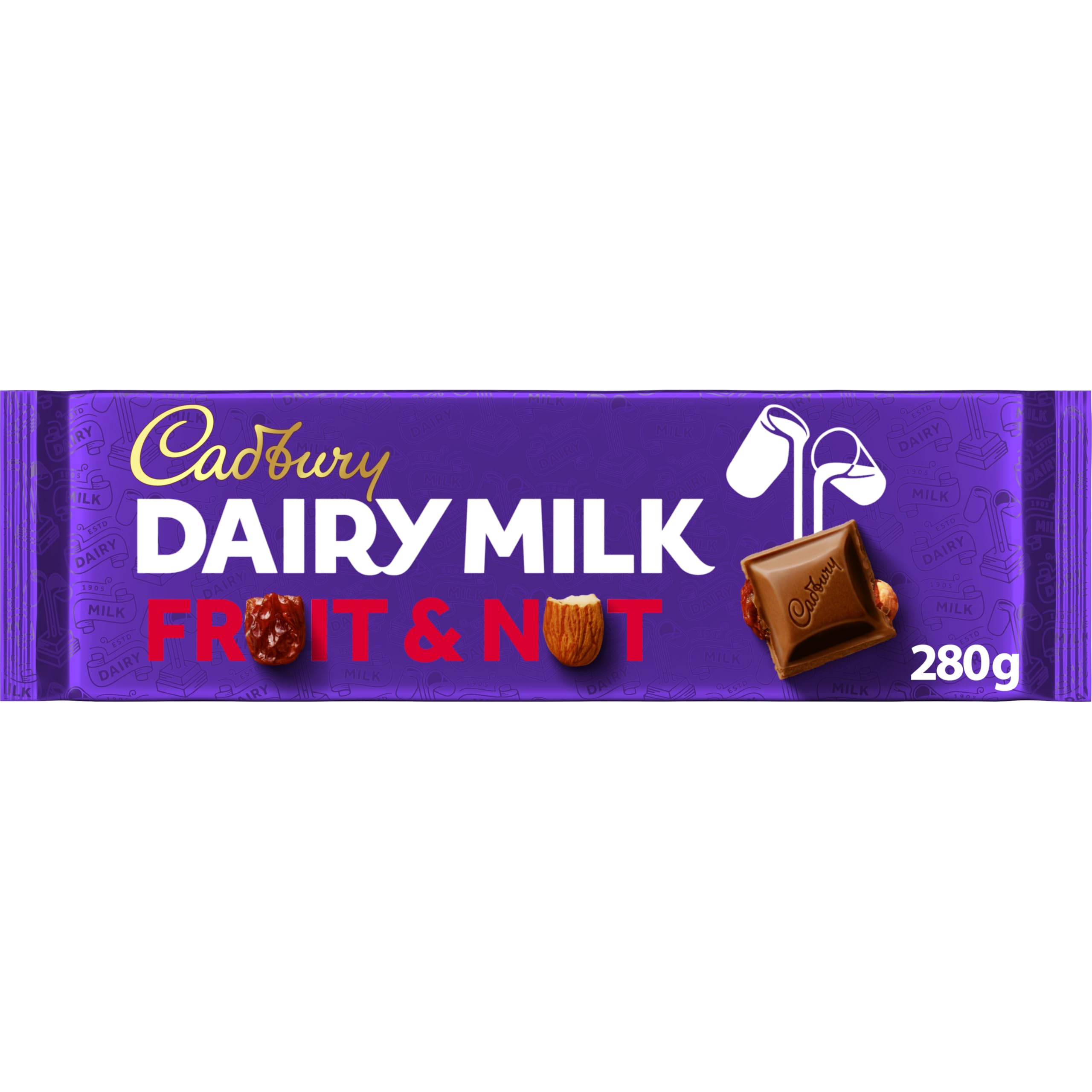 Cadbury Dairy Milk Fruit & Nut Chocolate Bar 280g - Creamy Milk Chocolate with Almonds & Raisins