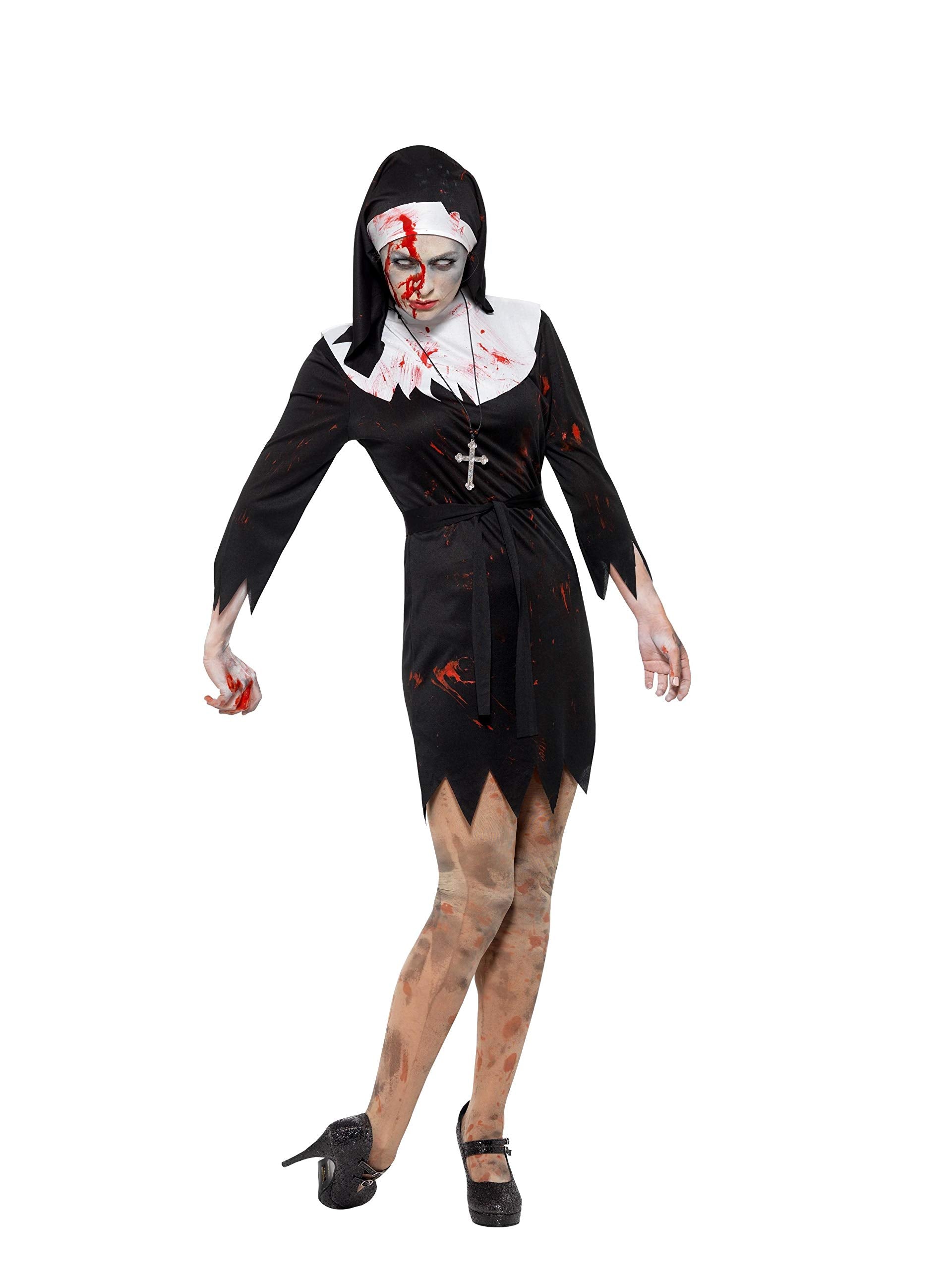 Smiffys Zombie Sister Costume - Adult Fancy Dress with Dress, Headpiece, Belt & Cross Necklace