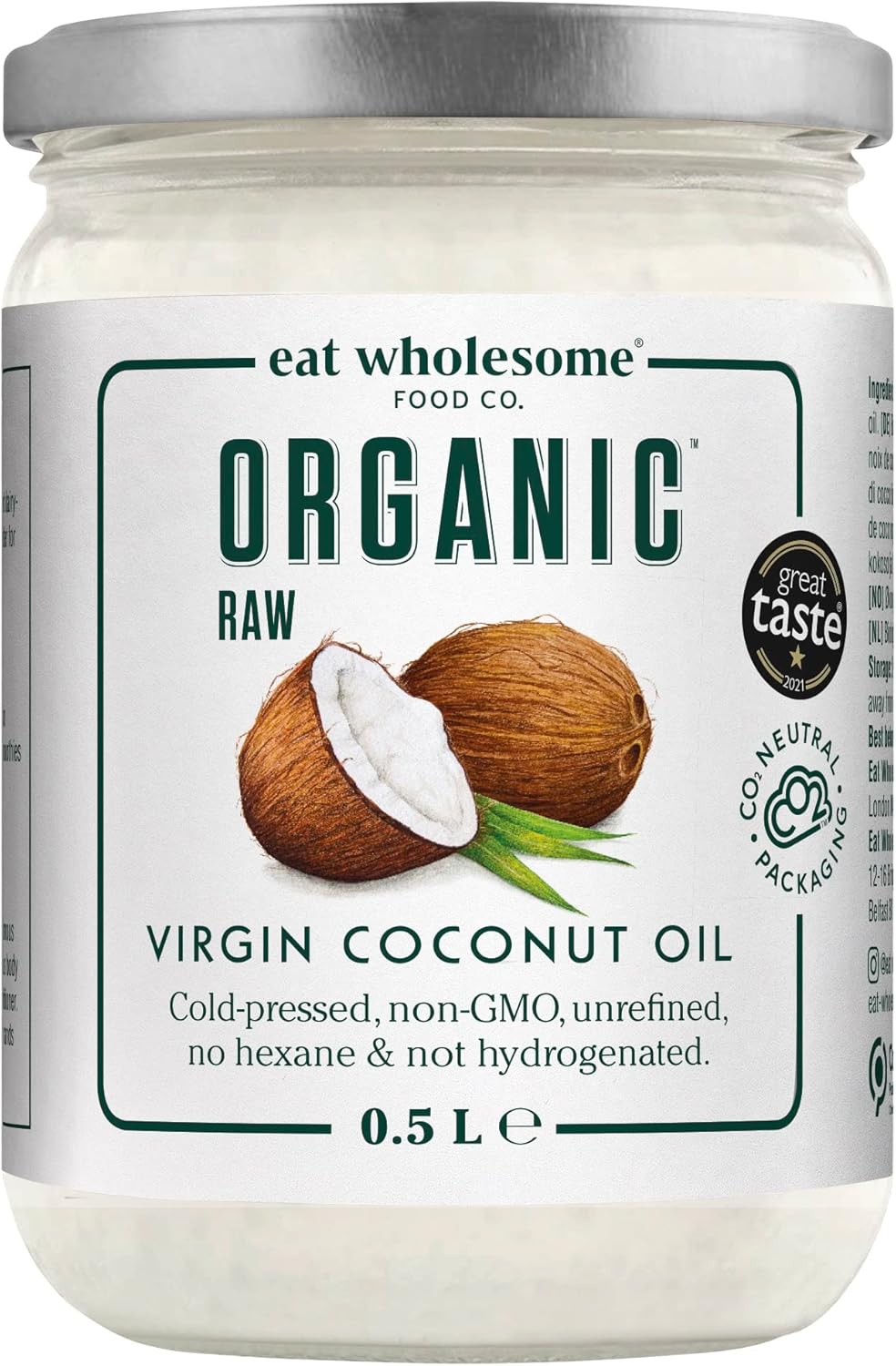 Eat Wholesome - Organic Virgin Coconut Oil (500 ml, Glass Jar)
