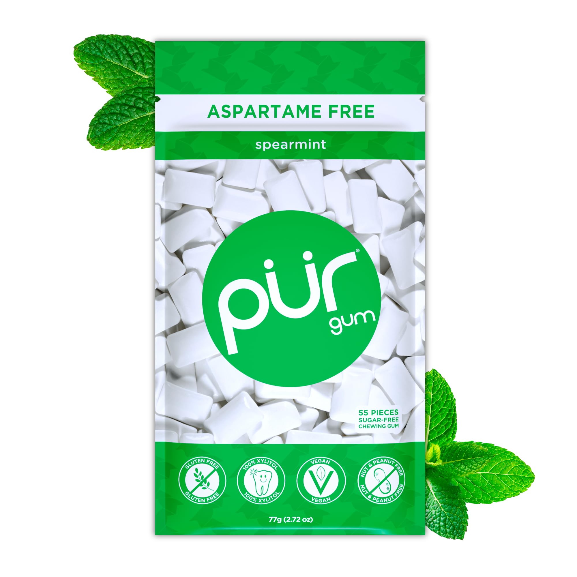 PUR - Spearmint Sugar-Free Chewing Gum (55 Pieces)